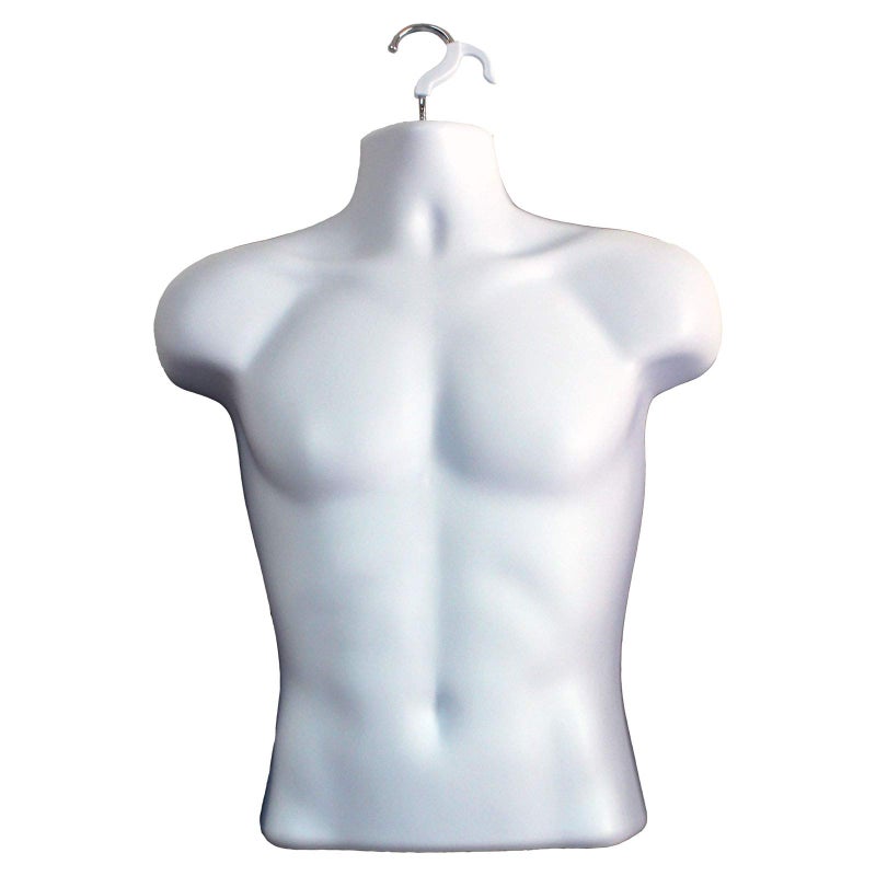 DisplayTown Male Mannequin Torso Hollow Back Body Stackable Dress Form with Hanging Hooks for Tshirt Display, Countertop, Craft Shows, Photos and Design, S-M Clothing Size (White, Set of 2) - Image 3